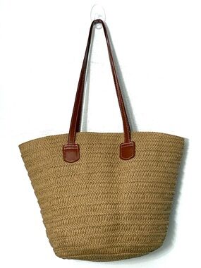 Women's Straw Woven Tote Bag, Shoulder Straps Lined and Zipper Closure